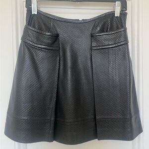Tory Burch Black Perforated Leather Mini A-Line Skirt